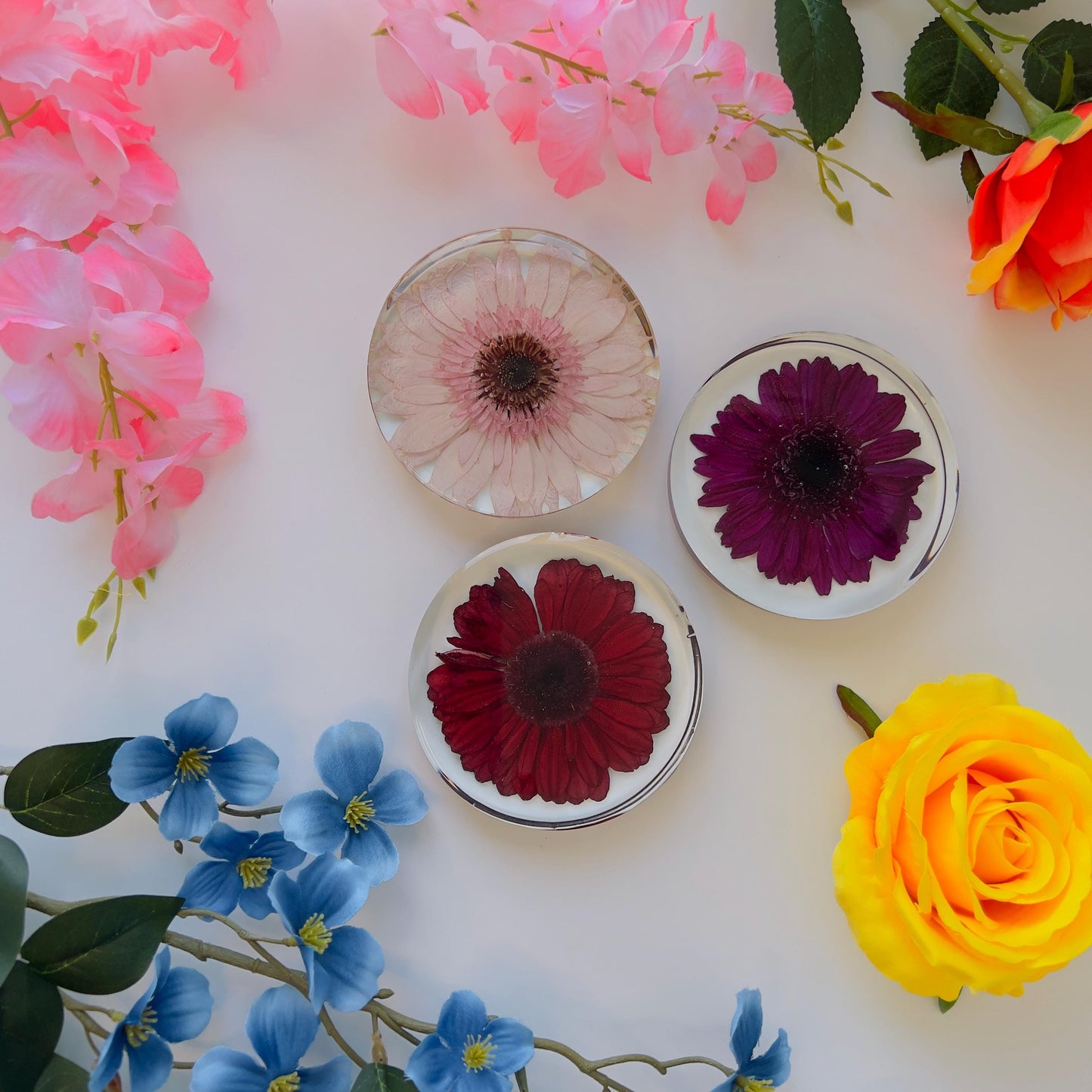 Preserved Flower Resin Coaster β 4 Inch Crystal Clear Aesthetic Gift