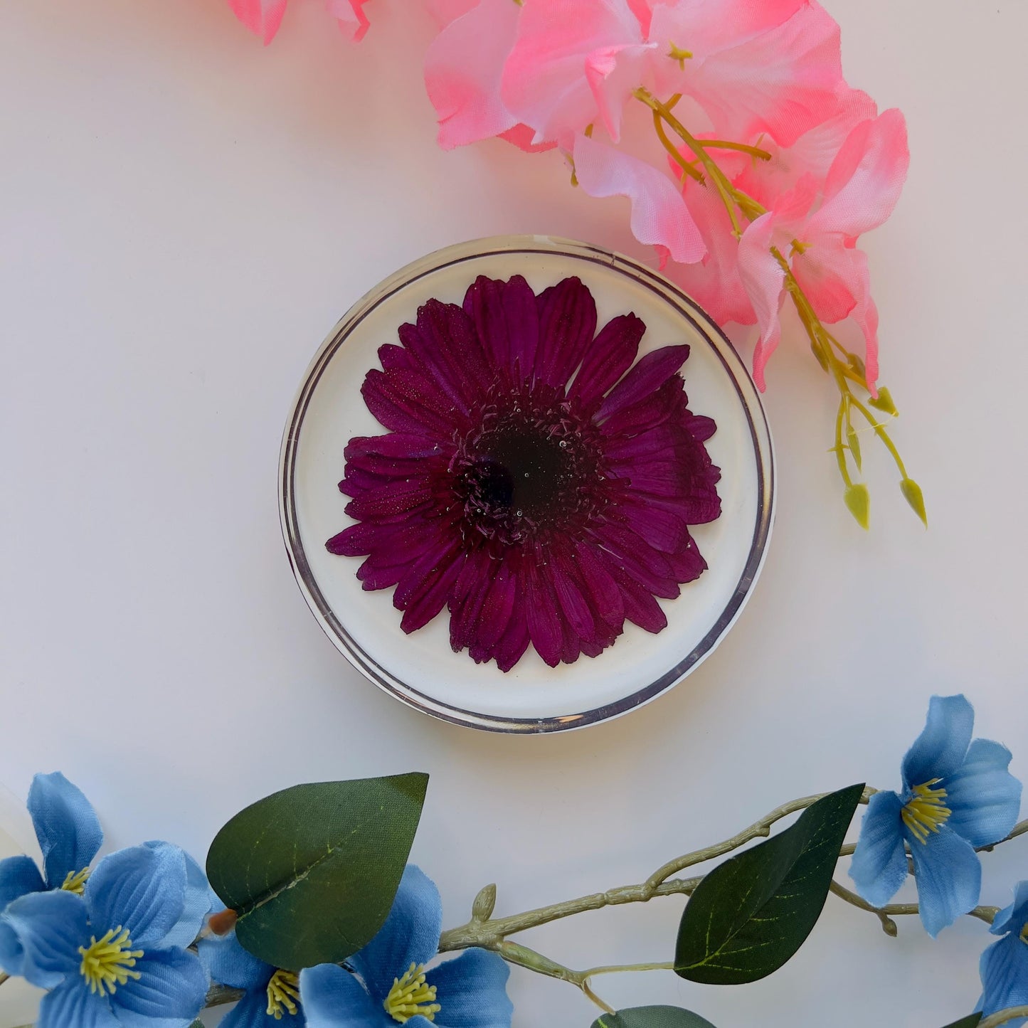 Preserved Flower Resin Coaster β 4 Inch Crystal Clear Aesthetic Gift