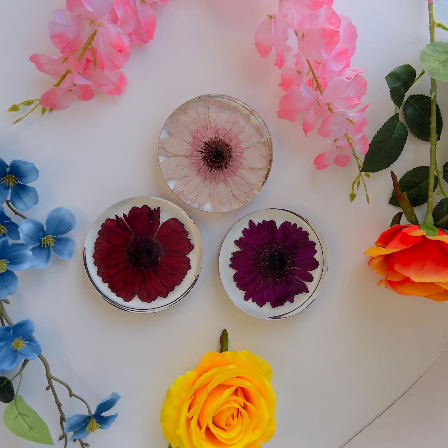 Preserved Flower Resin Coaster β 4 Inch Crystal Clear Aesthetic Gift