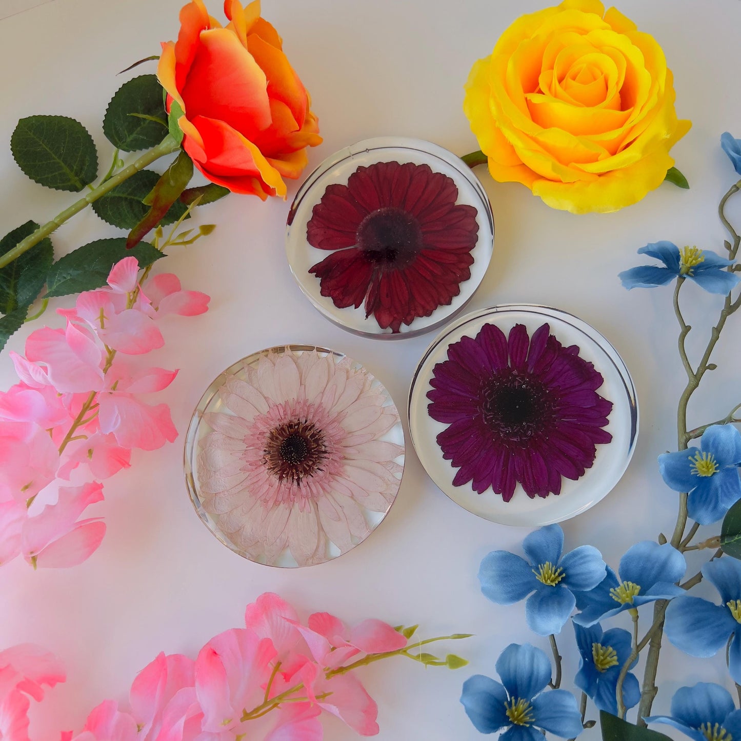 Preserved Flower Resin Coaster β 4 Inch Crystal Clear Aesthetic Gift