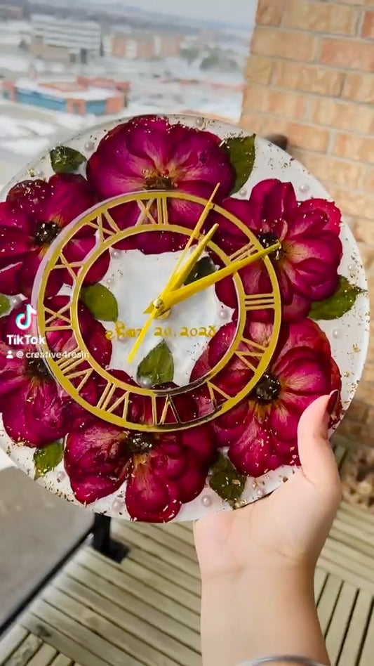 Custom Floral Resin Clock - 10” & 12” 🌸 - Pressed Flower/Petals Preserved