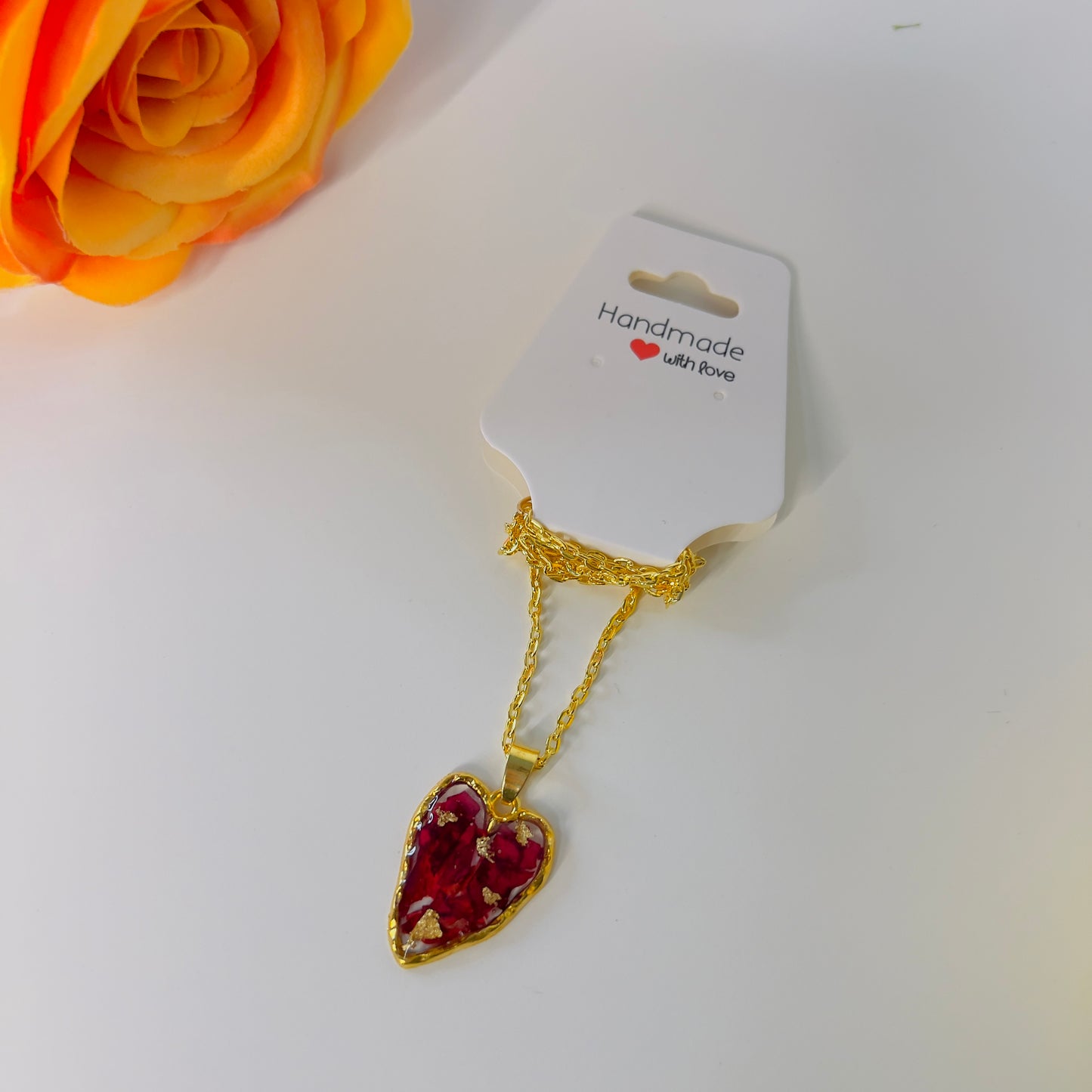 Handmade Resin Flower Necklace – Real Pressed Flowers & Gold Foil | Unique Botanical Jewelry | Floral Pendant Gift for Her