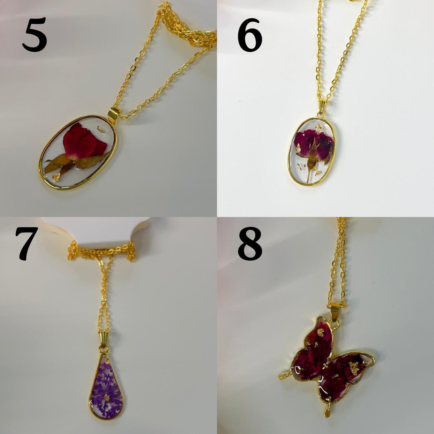 Handmade Resin Flower Necklace – Real Pressed Flowers & Gold Foil | Unique Botanical Jewelry | Floral Pendant Gift for Her