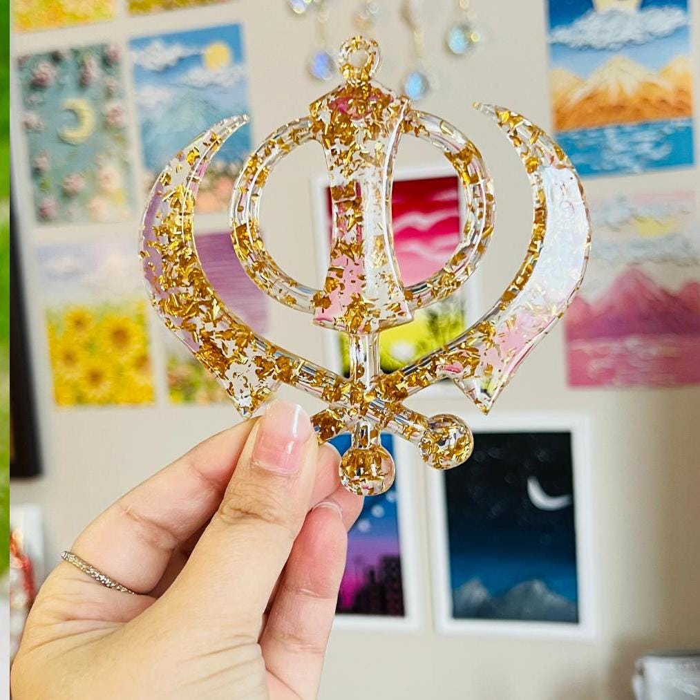3D Khanda Sikh Car Hanging – Handmade Khanda Resin Art, Perfect Spiritual Gift