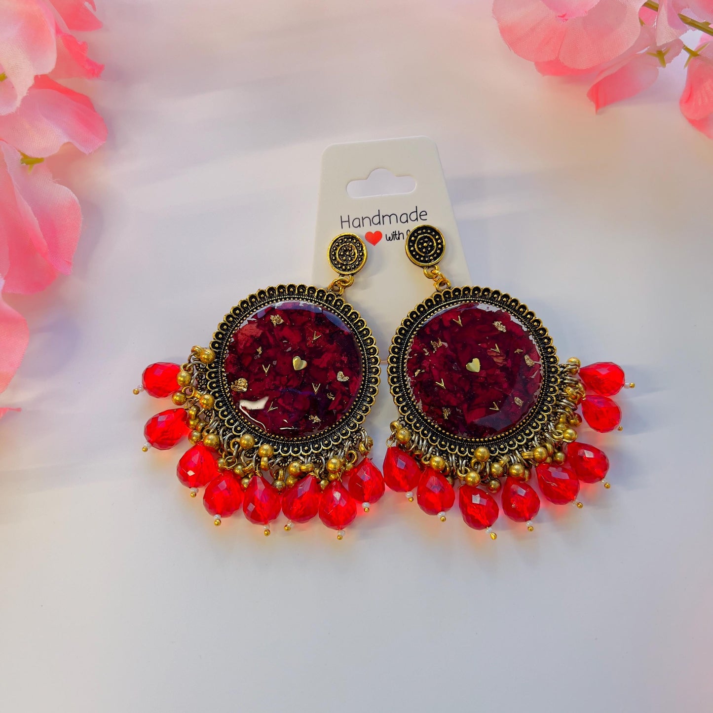 Gold Oxidized Dangling Jhumka Earrings with Preserved Flowers and Pearl Accents – The Perfect Everlasting Gift for Her