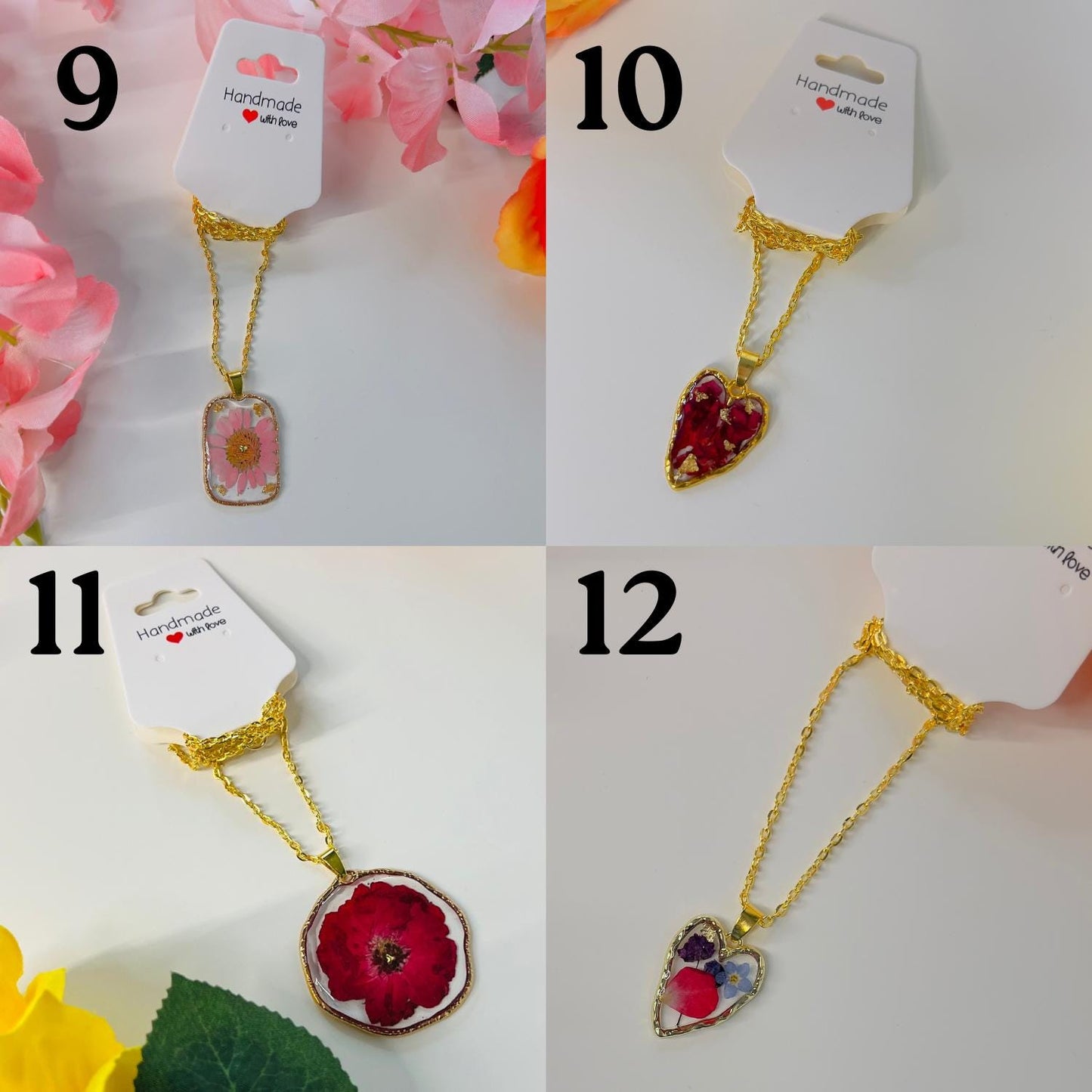 Handmade Resin Flower Necklace – Real Pressed Flowers & Gold Foil | Unique Botanical Jewelry | Floral Pendant Gift for Her