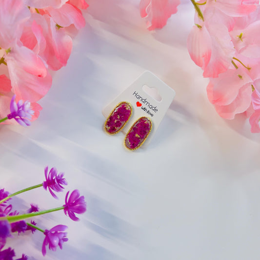 Large Stud Earrings – Real Flowers & Gold Foil | Handmade Resin Jewelry